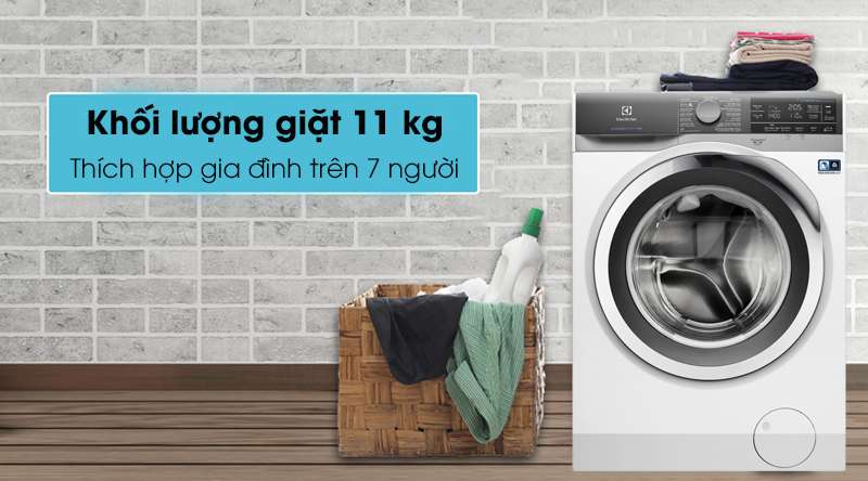 Máy giặt Electrolux Inverter 11 kg EWF1142BEWA - Khối lượng giặt 11 kg, thích hợp cho gia đình hơn 7 người